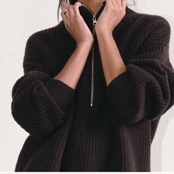 NWOT Everlane Womens Half-Zip Sweater Luxe Merino Small Black - Picture 6 of 12